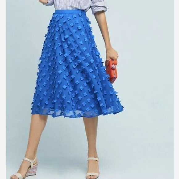 Mauve Anthropologie Sz M Alice Textured Flower Ocean Coastal Flared Layer Skirt - Picture 1 of 12